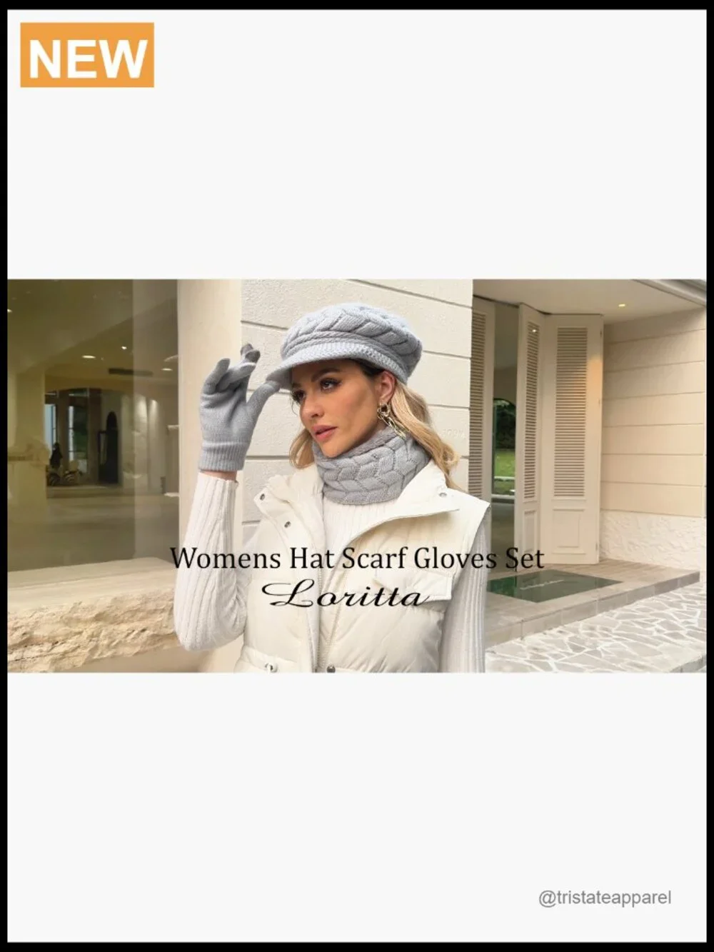 3-Piece Knit Hat Gloves Scarf Set Touch Screen Mittens Winter Beanie Neck Warmer